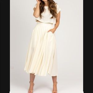 CREAM LINENLIKE CROP + MIDI SET